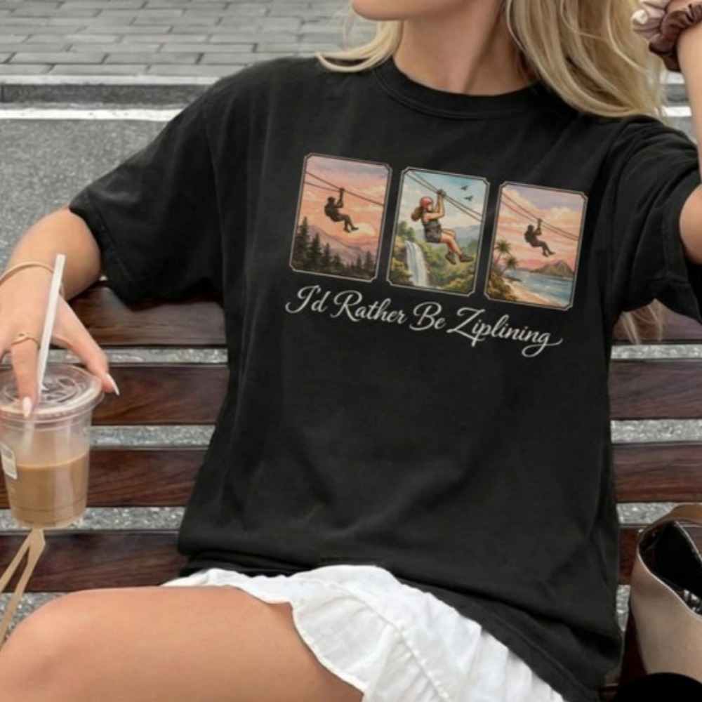 Outdoor Adventure Zipline - Camiseta 'Eu Preferiria Estar Ziplando' para