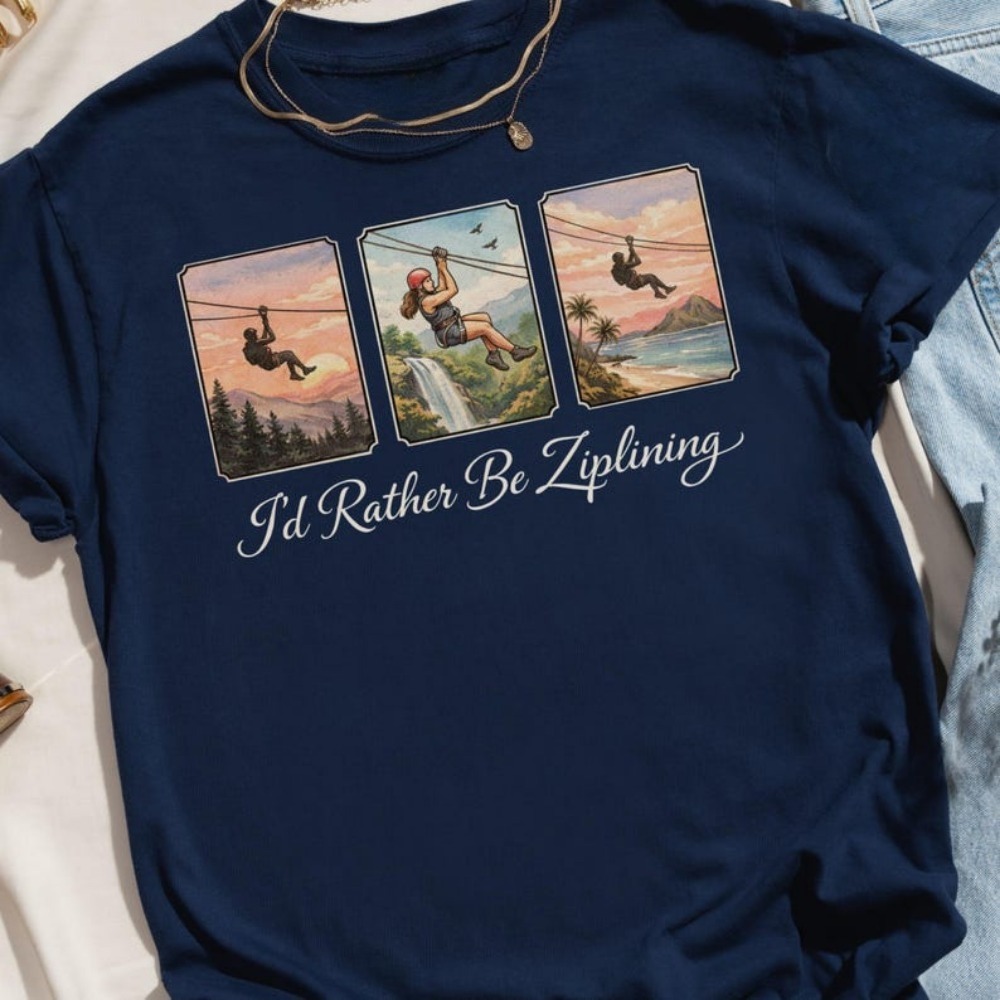 Camiseta 'Eu Preferiria Estar  - Outdoor Adventure Zipline avaliação e preço