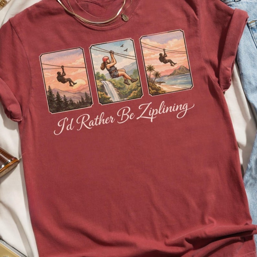Camiseta 'Eu Preferiria Estar  - Outdoor Adventure Zipline avaliação e preço